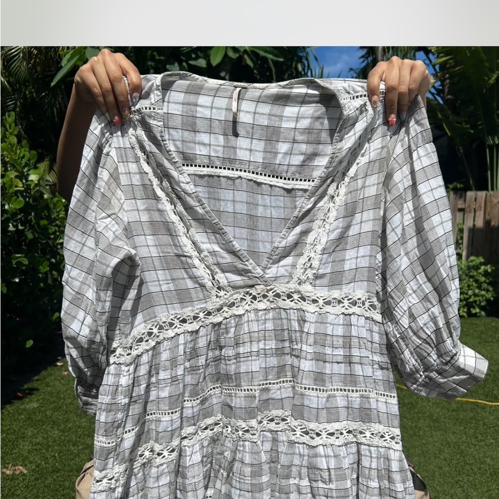 Free People Gray Plaid Top